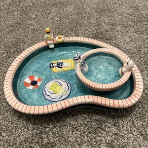 Bathing Beauties Whimsical Fun Ceramic Chip & Dip Set Platter Dish by Cardinal